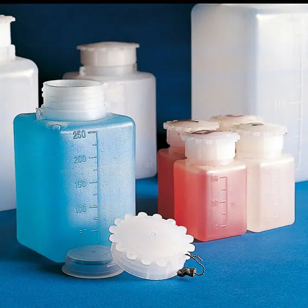 Rectangular, graduated wide-mouth bottles