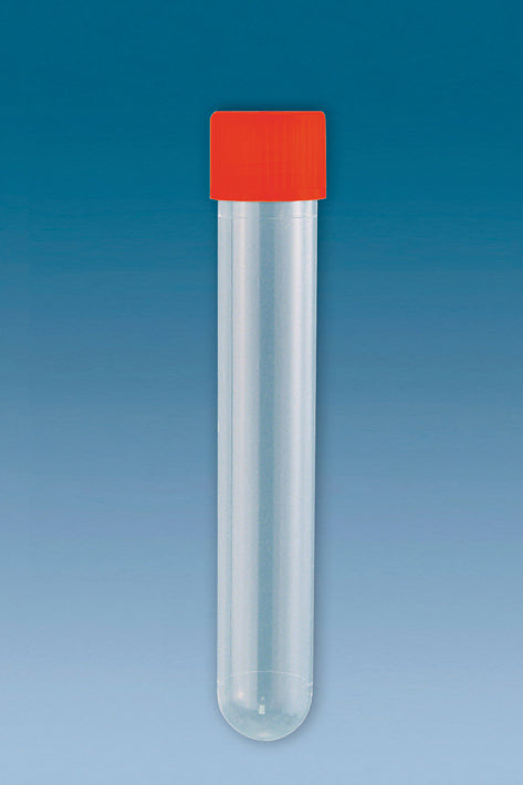 PP-Röhrchen 13 ml, 101 x 16,5 mm, rot, steril, mit montiertem Verschluss